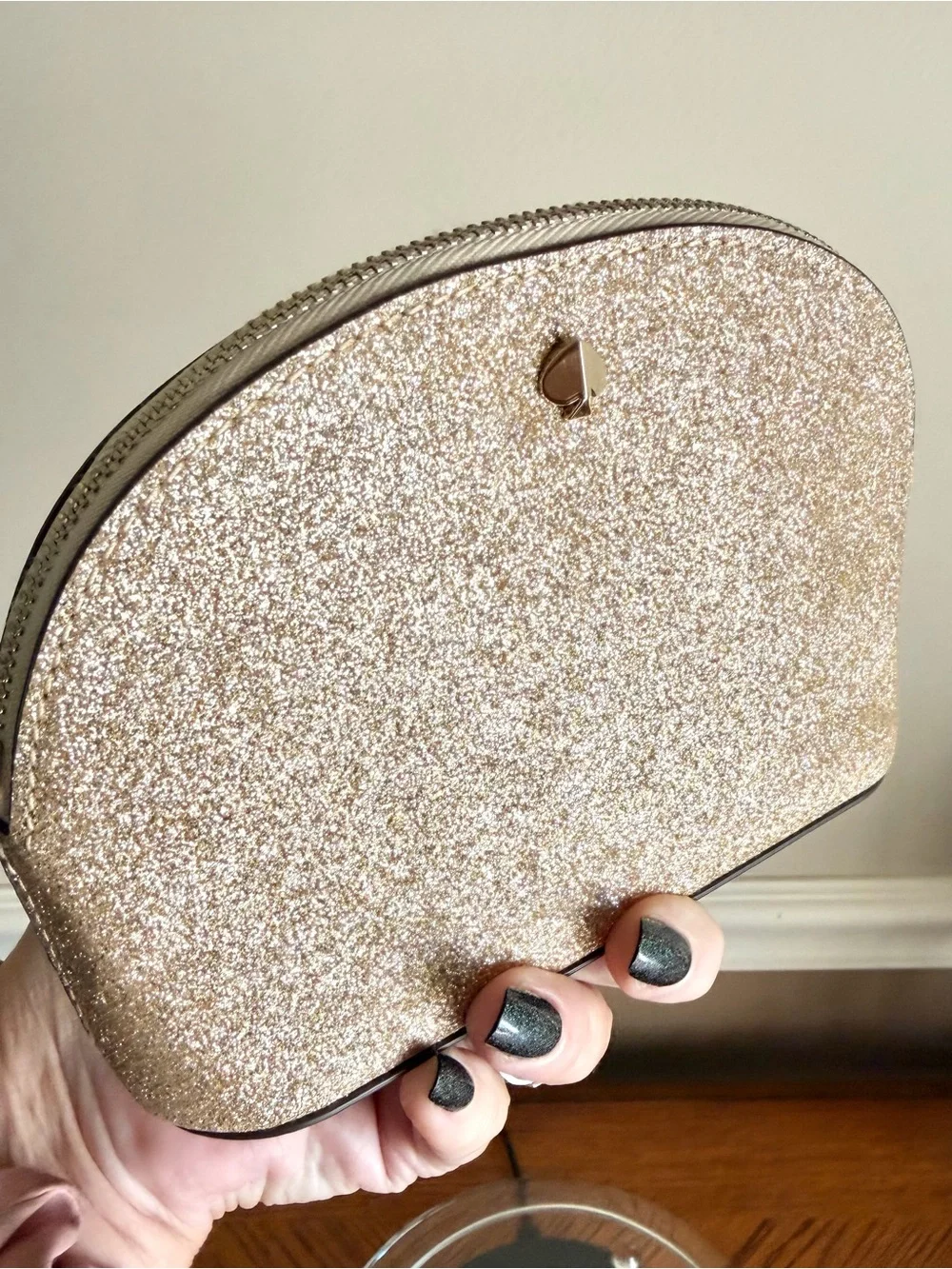 Kate Spade Gold Glitter Dome Clutch cosmetics pouch like new